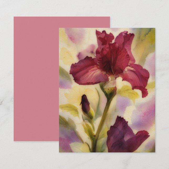 Burgunder Rosa Iris Blomma Konst Notkort Set Anteckningskort (Fram/baksida)