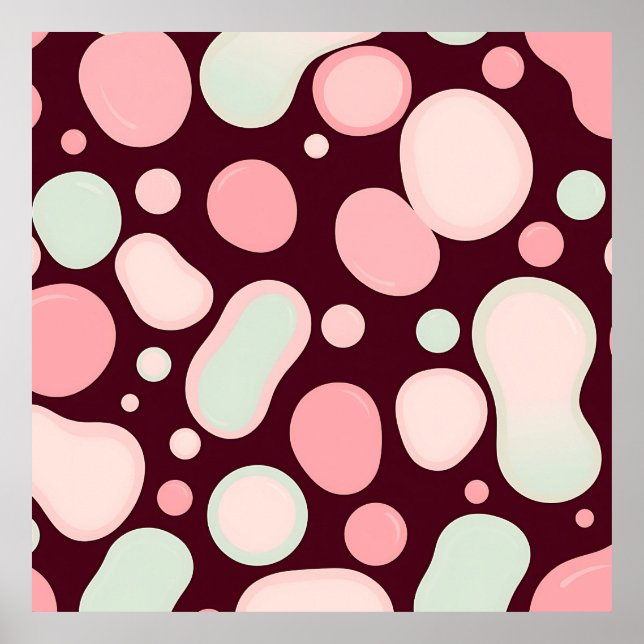 Burgunder Rosa Mint Organisk Blobbmönster Abstrakt Poster (Framsidan)