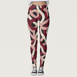 Burgunder Rosa Sammanflätat Band Mönster Leggings