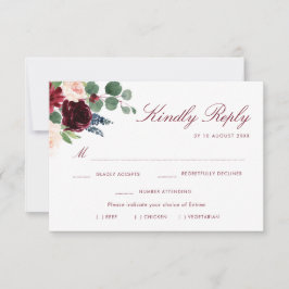 burgunder rosaktig blomster måltid val svarskort OSA kort