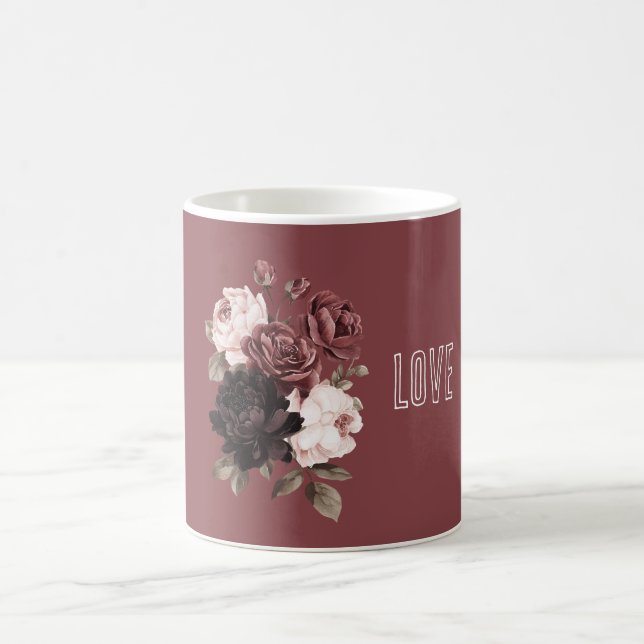 Burgunder Rött Vin Vita Blommor Kaffemugg (Center)