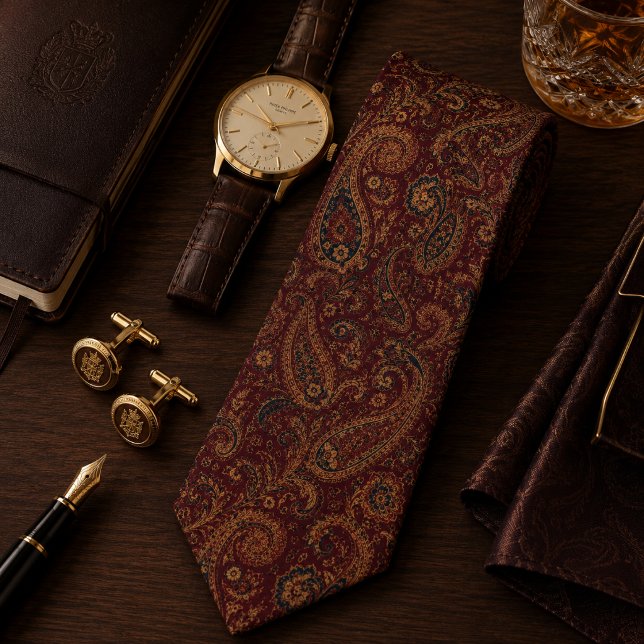 Burgunder Royal Paisley Old Money Lyx Slips (Skapare uppladdad)