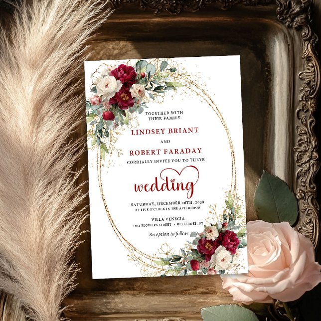 Burgunder Rustik Boho Blommig Bröllopsinbjudan Inbjudningar (Burgundy Rustic Bohemian Floral Wedding Invite)