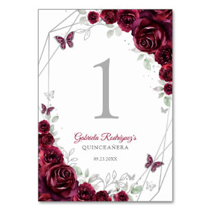 Burgunder Silver Blommig Quinceanera Bordsnummer