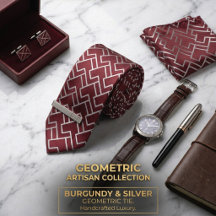 Burgunder & Silver Geometrisk Labyrint Herrhalsduk