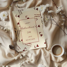 Burgunder skript hjärtan på kräm - Alla hjärtans d Julkort