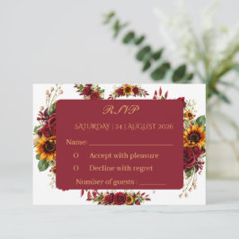 Burgunder Solros Blommig Bröllop RSVP-kort OSA Kort