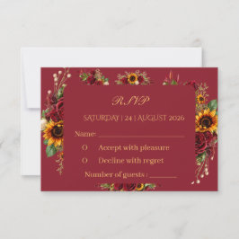 Burgunder Solros Blommig Bröllop RSVP-kort OSA Kort