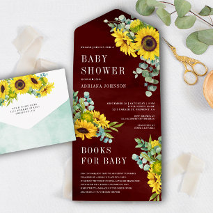 Burgunder Solrosar Eukalyptusblad Baby Shower