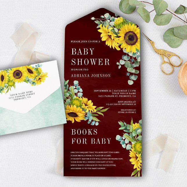 Burgunder Solrosar Eukalyptusblad Baby Shower (Skapare uppladdad)