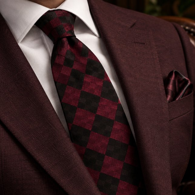 Burgunder Svart Vävd Argyle Slips (Skapare uppladdad)