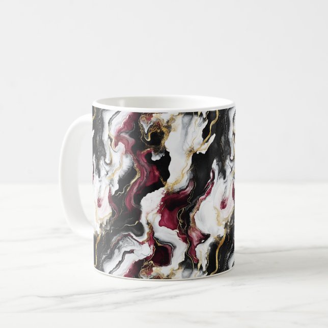 Burgunder Svart Vit Virvel Abstrakt Kaffemugg (Framsida vänster)