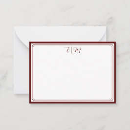 Burgunder tre Border Monogram Notkort Anteckningskort