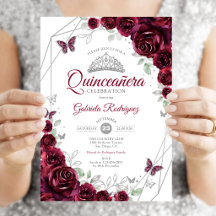 Burgunder Vattenfärg Blommig Quinceanera