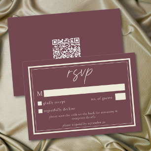 Burgunder Vin Minimalist Ram Bröllops QR-kod OSA Kort
