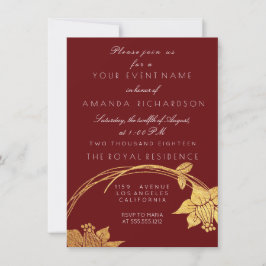 Burgunder vinrödt Champagne guld blommig röd Inbjudningar