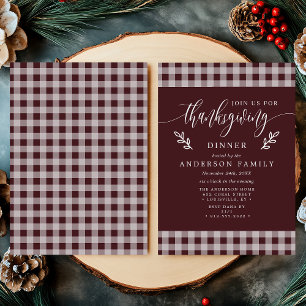 Burgunder & Vit Buffelkontroll Thanksgiving-middag Inbjudningar