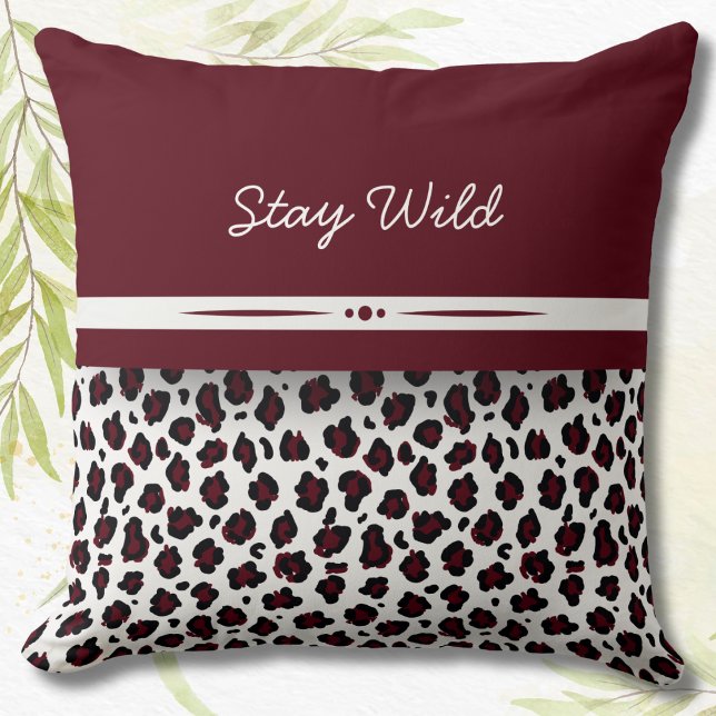 Burgunder & Vit Leopardsmink Dekorativ Kuddöverdra Kudde (Burgundy & White Leopard Print Decorative Pillow)