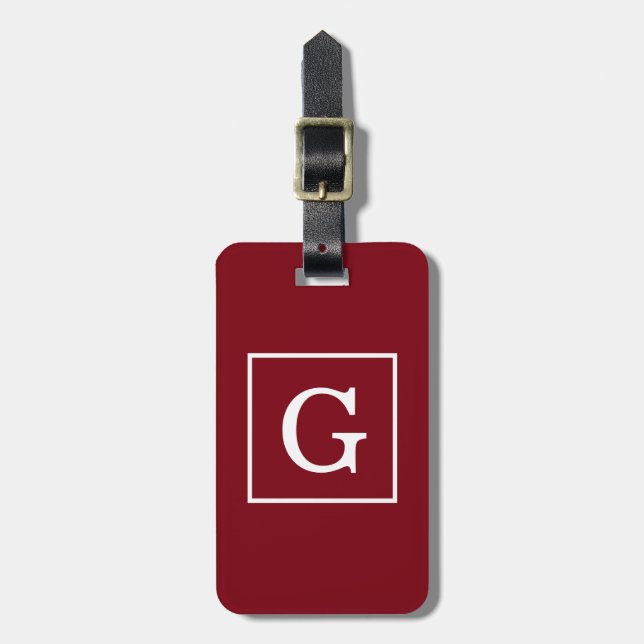 Burgunder Vit Ram Monogram Bagagebricka (Vertikal Framsida)