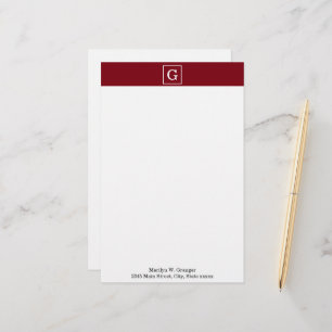 Burgunder Vit Ram Monogram Brevpapper