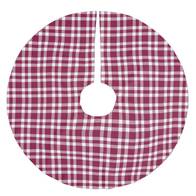 Burgunder vit rutig mönster julgransmatta borstad polyester (Framsidan)