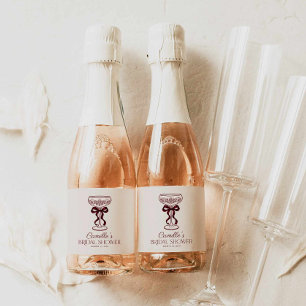 Burgunderbåge Bröllopsdusch Mini Champagne-etikett