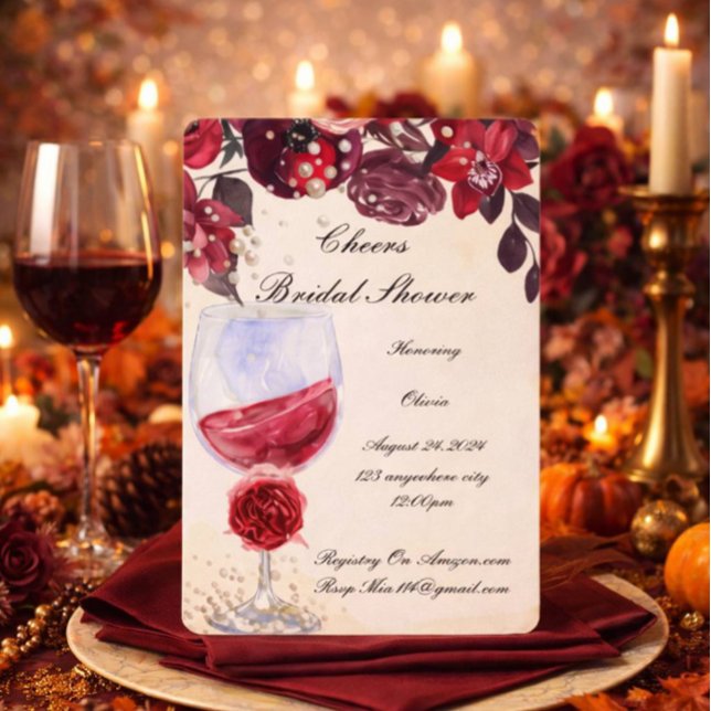 Burgunderblommig bröllopsfestinbjudan spara datumet (Skapare uppladdad)