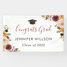 Burgunderblommig Grattis Examens Examenbanner