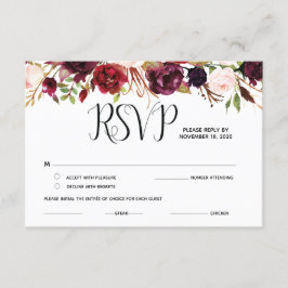 Burgunderblommiga RSVP, svar, svars kort