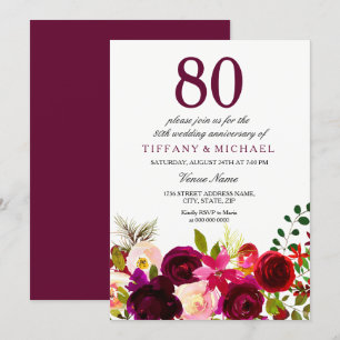 Burgunderblommor 80-års bröllopsjubileum Inbjudan