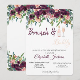 Burgunderblommor Brunch & Bubbly Bröllopsdusch Inbjudningar