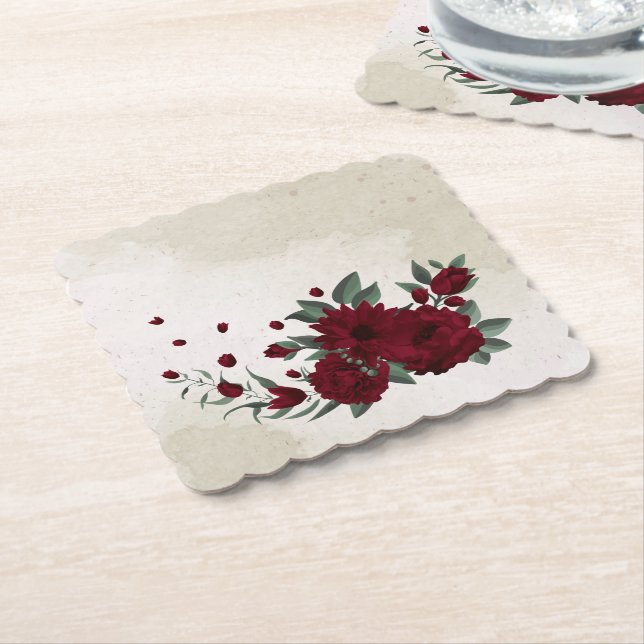 Burgunderblommor grönska underlägg papper (Vinklad)