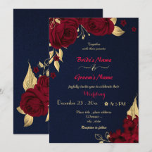 burgunderblommor guld marinblå bröllop