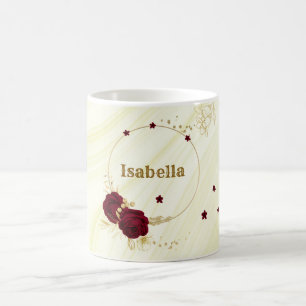 burgunderblommor gyllene blad marmor kaffemugg