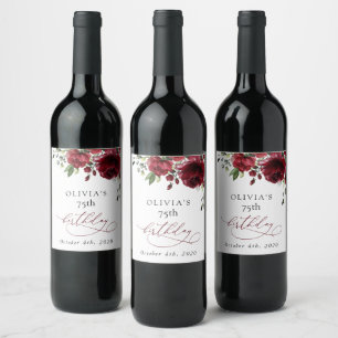 Burgunderblommor, Röda blommor, Grönska, Födelseda Vinflaska Etikett