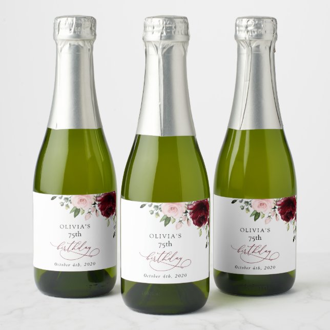 Burgunderblommor, Rosa blommor, Boho, Födelsedag (Flaskor)
