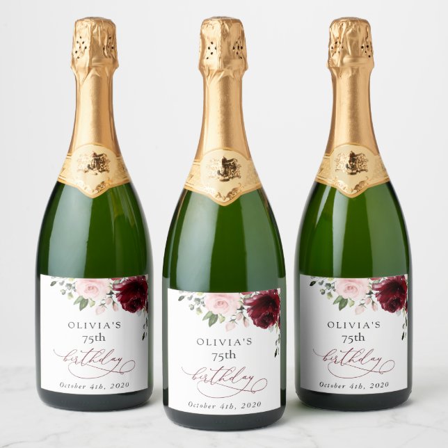 Burgunderblommor, Rosa blommor, Boho, Födelsedag (Flaskor)