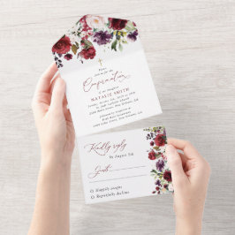Burgunderblommor, Rosa blommor, Boho, Konfirmation