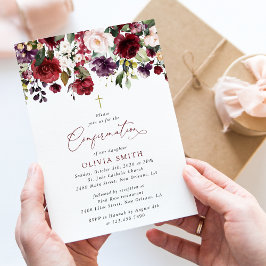 Burgunderblommor, Rosa blommor, Boho, Konfirmation Inbjudningar