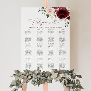 Burgunderblommor, Rosa blommor, Bordskarta Poster