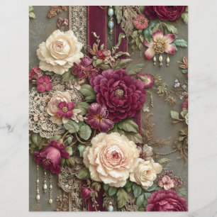 Burgunderblommor skrotjournal Scrapbookpapper