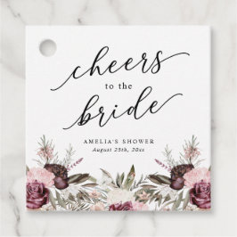 Burgunderboho blomsterbröllopsfest gåvor etiketter