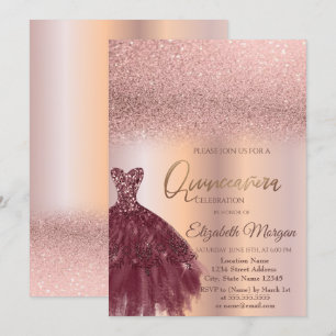 Burgunderdräkt Roséguld Ombre Quinceañera Inbjudningar