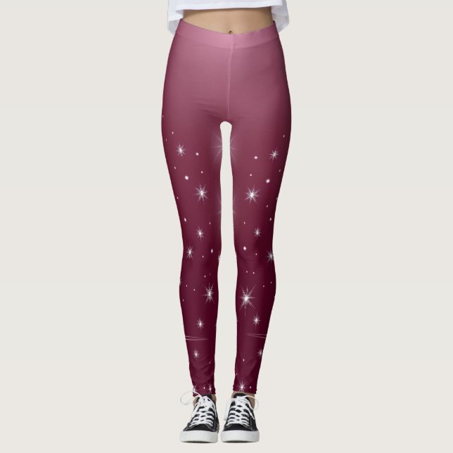 Burgundergalax Glänsande Konstnärliga Leggings (Framsida)