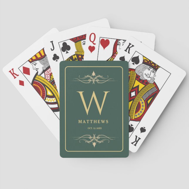 Burgunderguld Personlig Monogram och Namn Poker Casinokort (Baksidan)