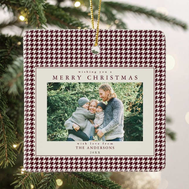 Burgunderjämt julfoto julgransprydnad keramik (Skapare uppladdad)