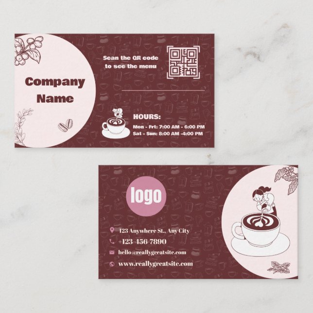 Burgunderkaffesalong Affärscort Design Visitkort (Fram/baksida)