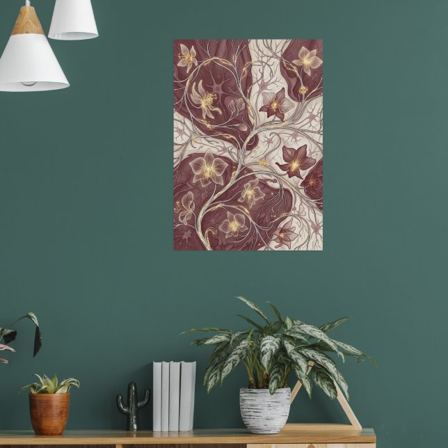 Burgunderorkidé Botaniskt Blommotiv Fint Konsttryc Poster (Vardagsrum 1)