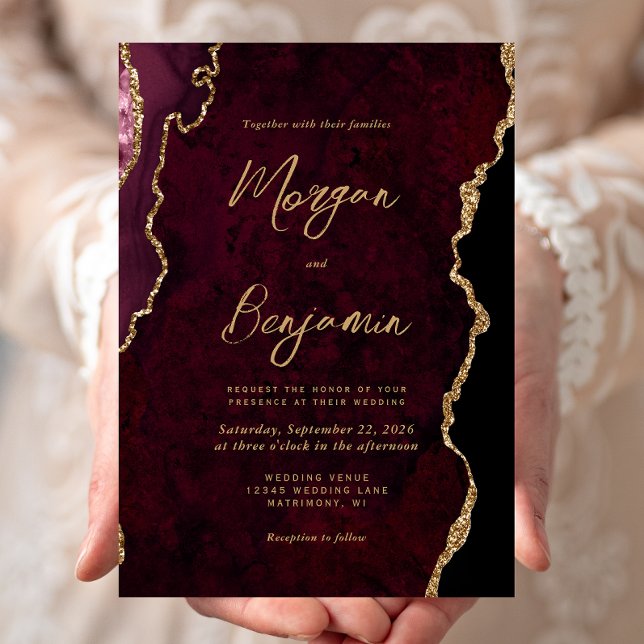 Burgunderröd Agat Script Bröllop Inbjudningar (Skapare uppladdad)