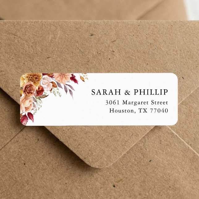 Burgunderröd akvarellblomma returadress  etikett (Personalized burgundy floral return address labels add elegance to every envelope.)